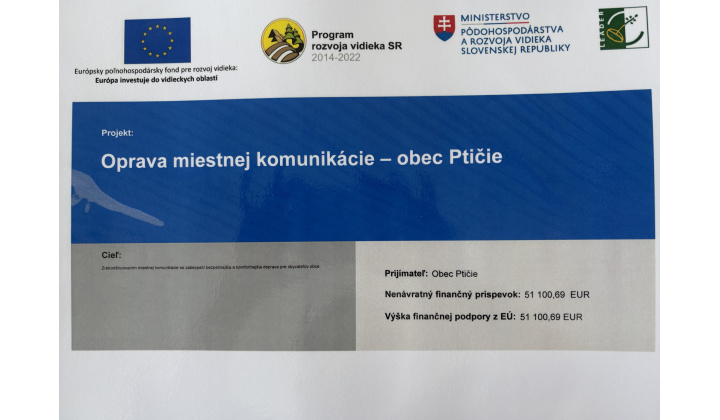 Oprava miestnej komunikácie - obec Ptičie