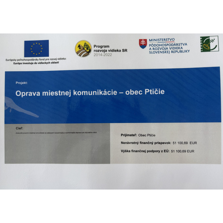 Oprava miestnej komunikácie - obec Ptičie